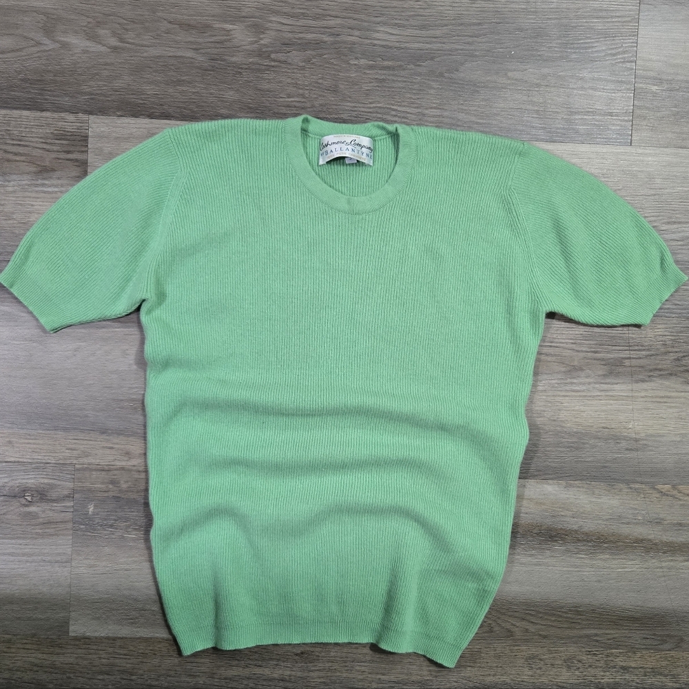 Ballantyne Cashmere Women's Size 3 Green Short Sleeve Ribbed Sweater Scotland